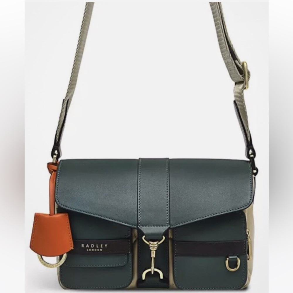 🎁RADLEY LONDON GARRICK STREET QUILTED GREEN & CREAM FLAP OVER CROSSBODY BAG NWT